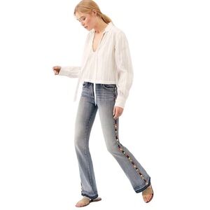 Driftwood Isabel Side Arrow Embroidered Flare Jeans